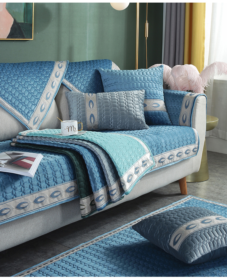 意大利绒四季沙发垫现代简约冬季坐垫毛绒沙发套全包万能套全盖简彩