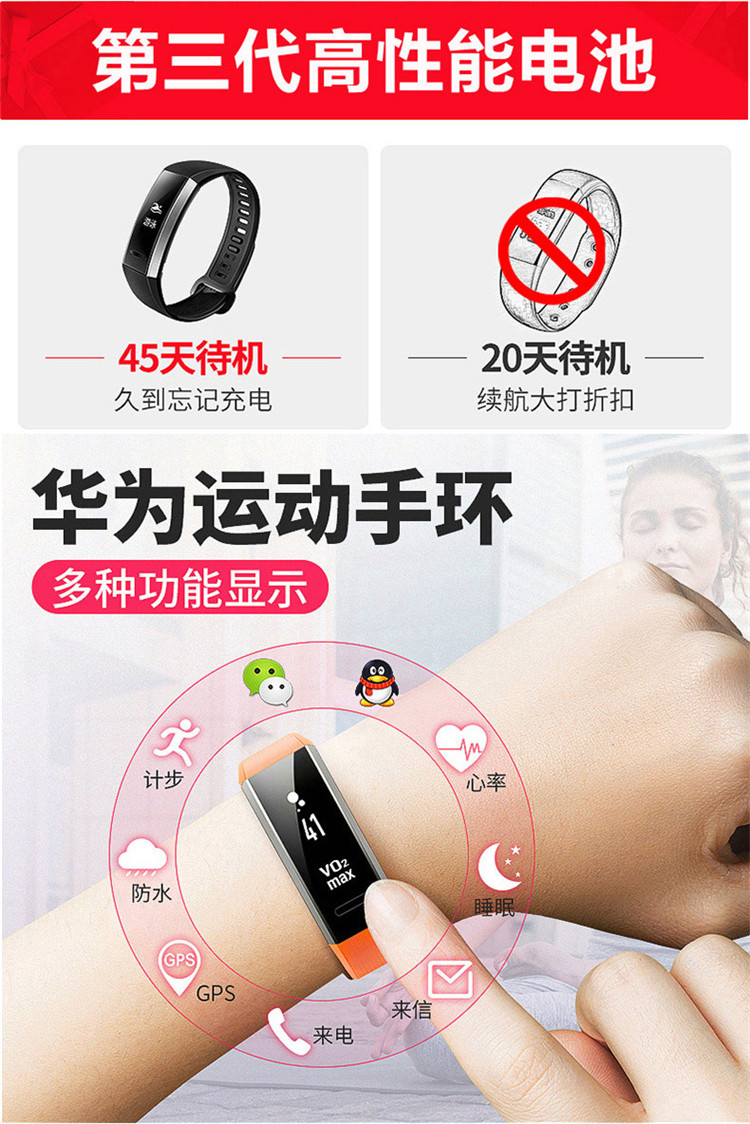 京速达华为huawei智能运动手环b29男女50米防水游泳监测实时心率gps