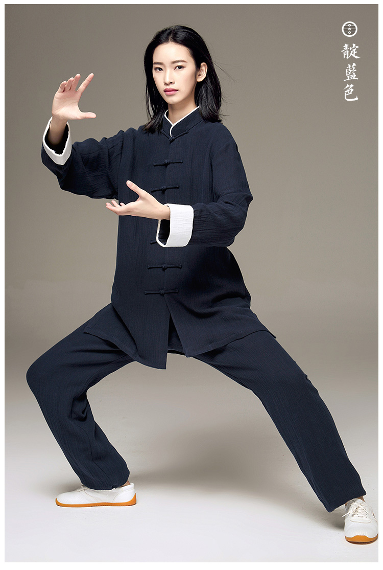 2022新款 红棉云太极服沽唐记水波纹加厚棉麻太极服女 秋冬春季男太极