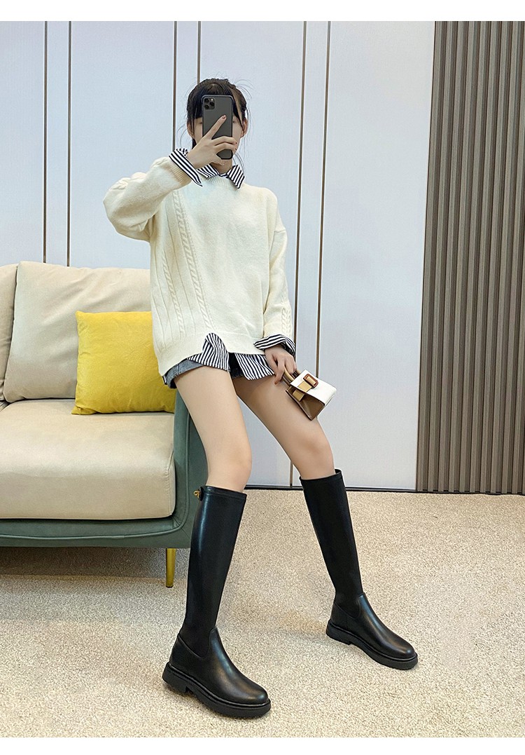 胖妹妹长筒靴大码女靴4143特大号加宽高筒骑士靴子黑色加绒标准筒38