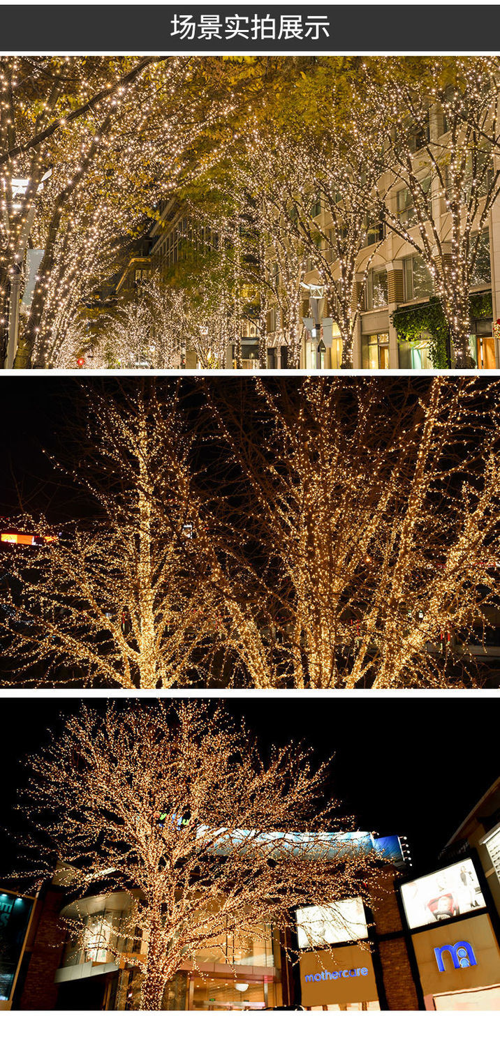 太阳能led树上小彩灯太阳能灯led铜线灯串户外防水彩灯圣诞节日庭院