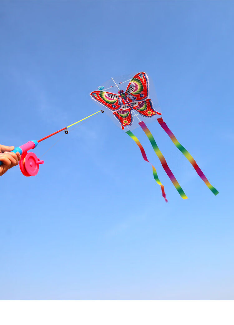 风筝儿童手持钓鱼竿风筝微风易飞潍坊新款迷你塑料小风筝金鱼蝴蝶飞侠
