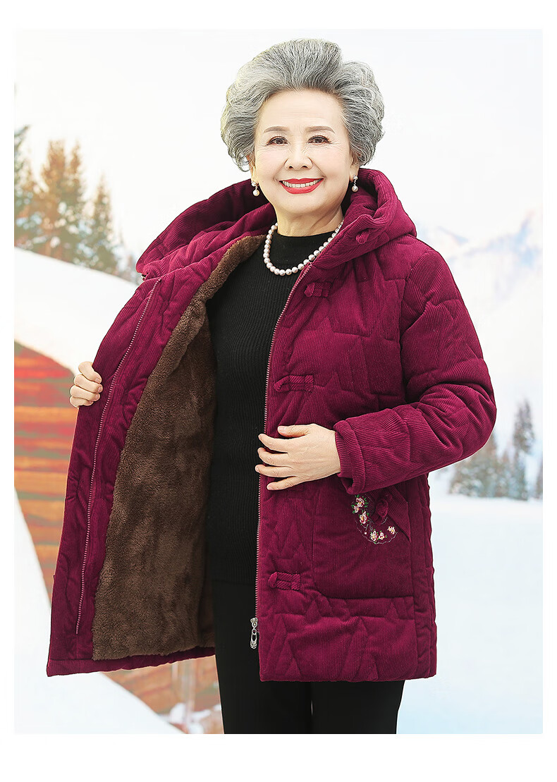 雅鹿中老年女装妈妈装高档老年人冬装女加厚奶奶装棉衣加绒80岁老人老