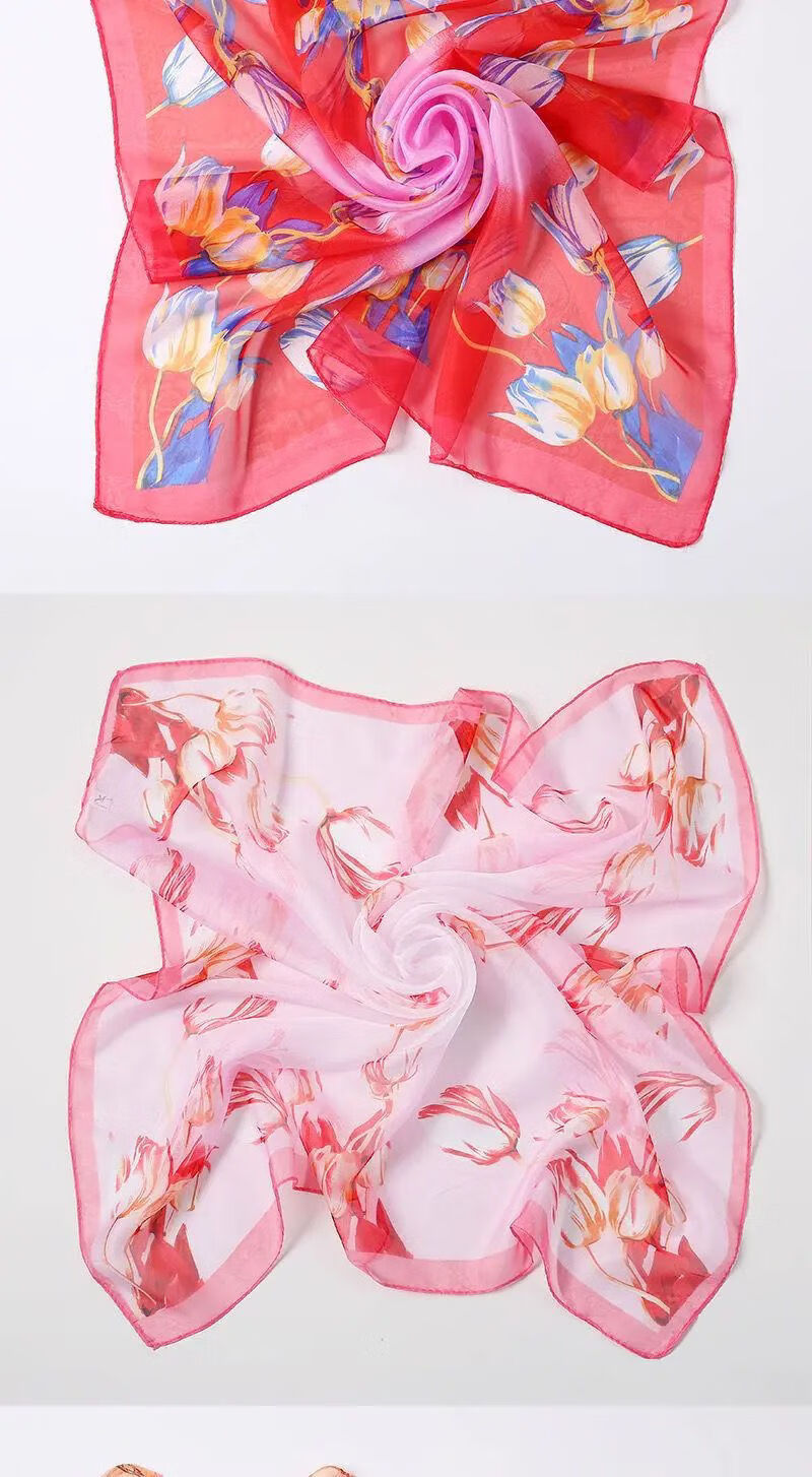 儿童防风纱巾70cm印花小方巾女春秋装饰百搭时尚小丝巾领巾防风包头薄