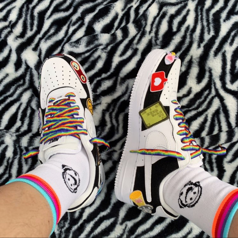 适配1 白拆钩魔术贴腰果花权志龙空军一号af1鞋带 抽象彩虹鞋带 120cm