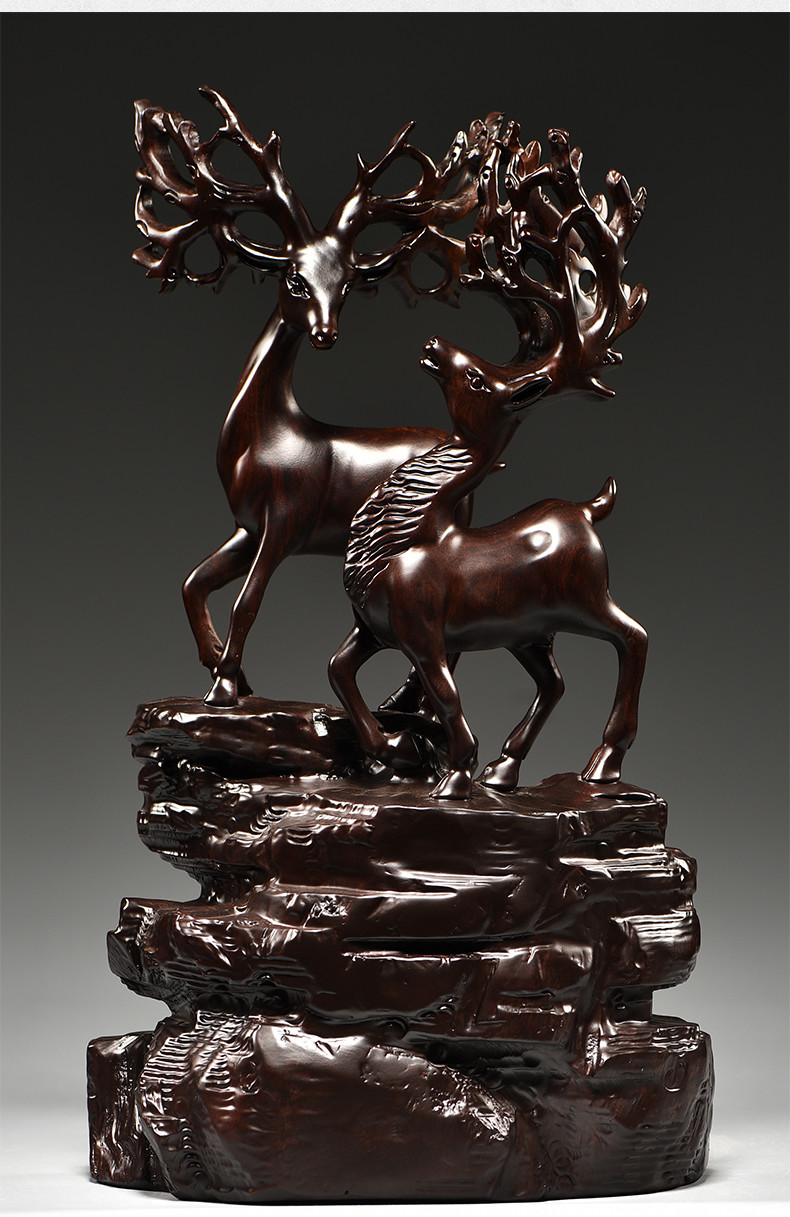 迎菲家居木雕梅花鹿摆件红木家居客厅电视柜玄关办公室装饰工艺品送礼