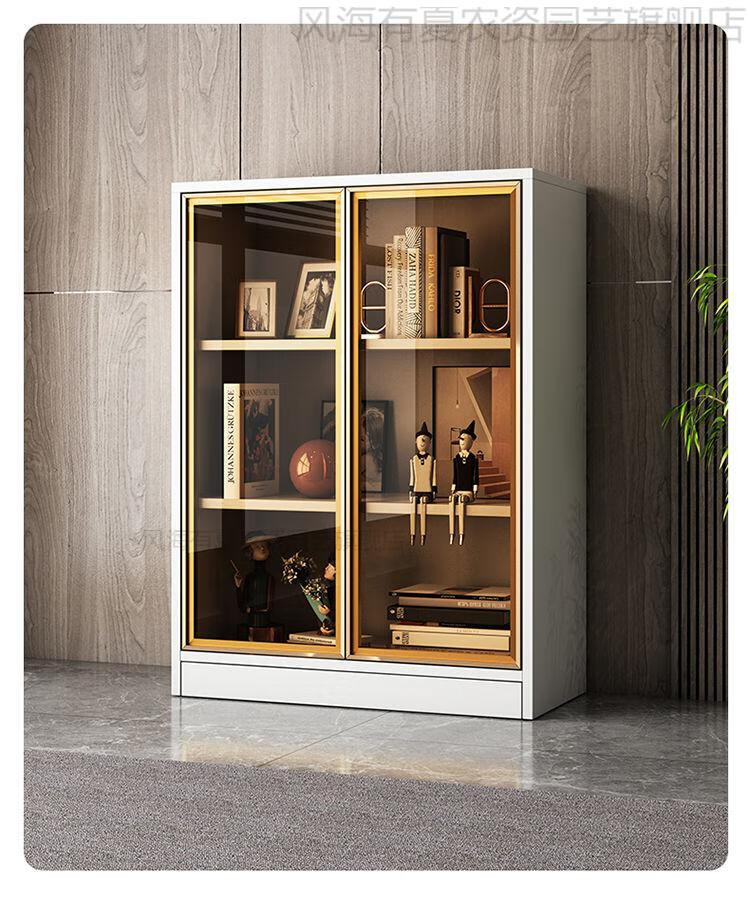 轻奢书柜现代简约立柜窄柜一体靠墙收纳储物柜展示自由组合 茶色玻璃