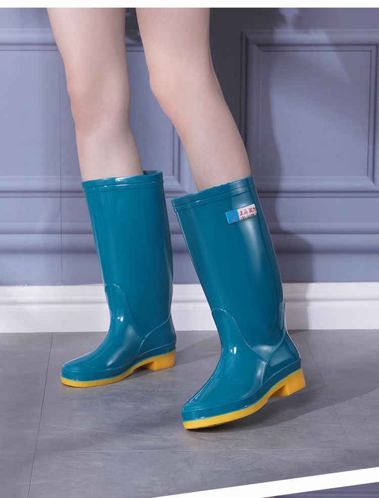 高筒雨鞋女士加绒雨靴牛筋底高腰水桶鞋防滑耐磨工作长筒水鞋高筒墨绿