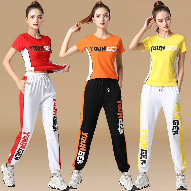 高品质广场演出服舞服装套装运动时尚曳步舞鬼步舞衣服套装女纯棉有