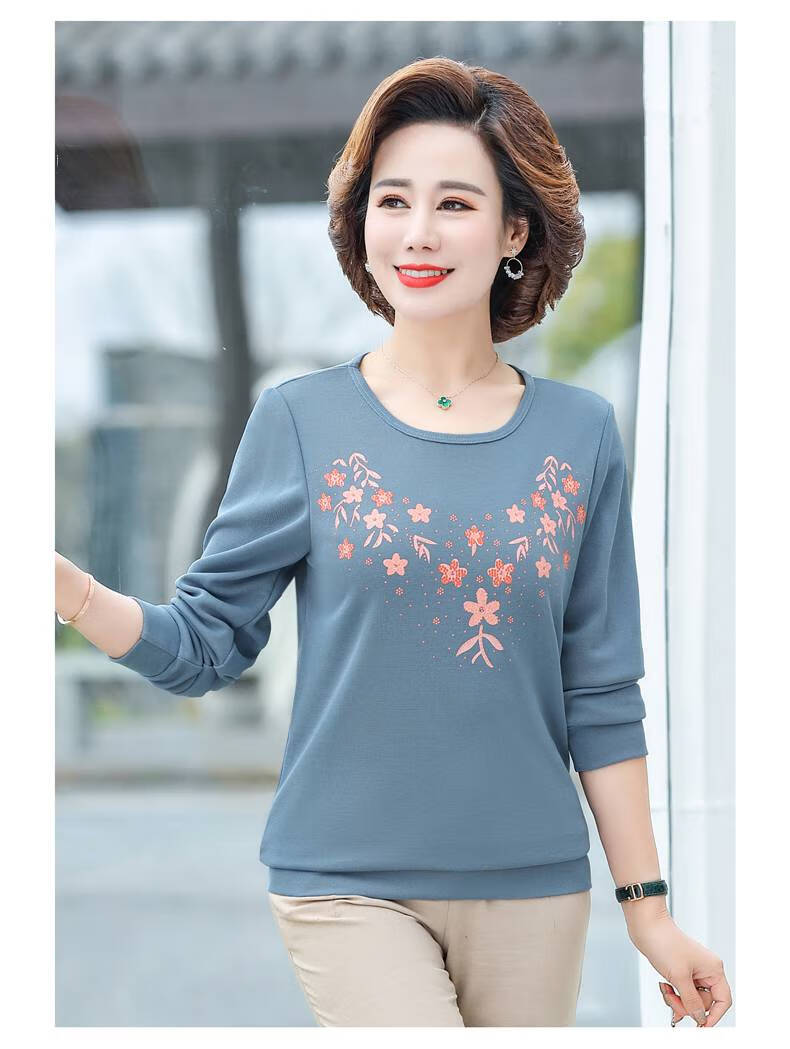 中老年t恤女妈妈女装秋装新款打底衫女长袖洋气修身大号码中年人妇女