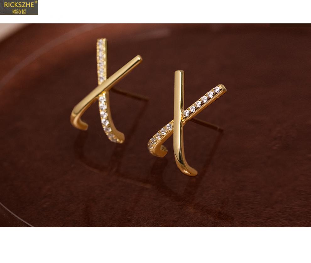 瑞诗哲高端品牌新款字母x银女耳钉原创ins个性设计轻奢小众时尚潮耳饰