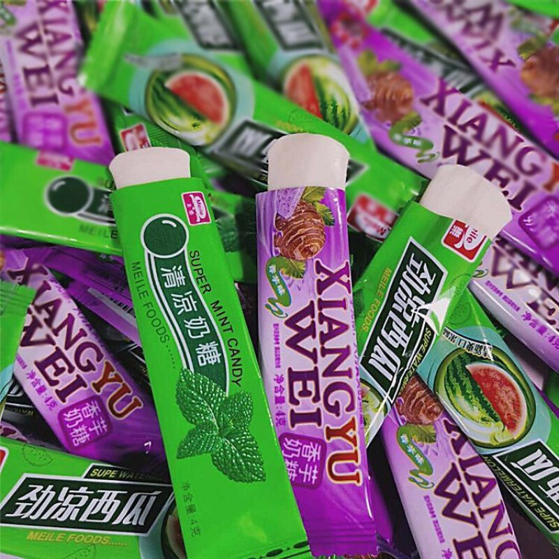 美乐清凉奶糖西瓜味奶糖香芋味约168g薄荷奶糖软糖怀旧回忆小零食
