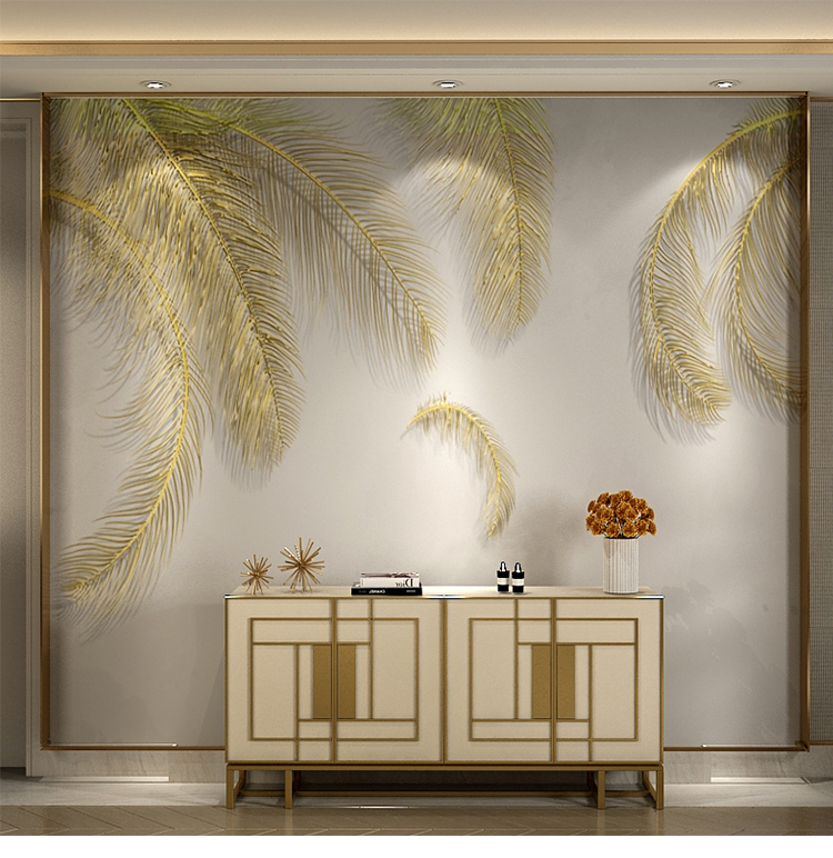 多美莱无缝墙布羽毛客厅电视墙壁画卧室背景墙影视墙壁纸定制图案5d