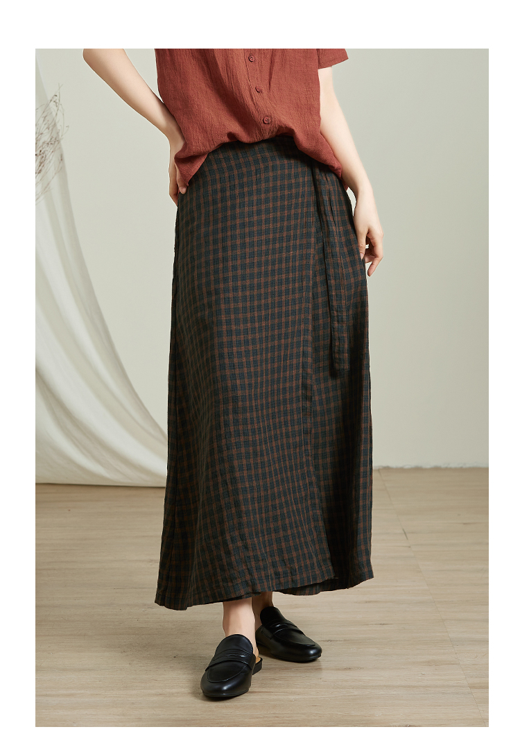 格纹a字半裙 qtu夏季薄款显瘦长裙q3251-p 褐咖色 xs【图片 价格 品牌