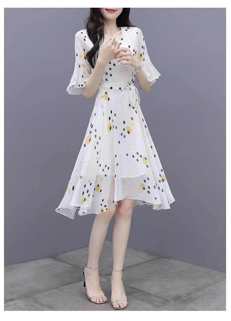 刘美人波点雪纺新款连衣裙女2022年夏季新品夏天裙子女装气质显瘦收腰