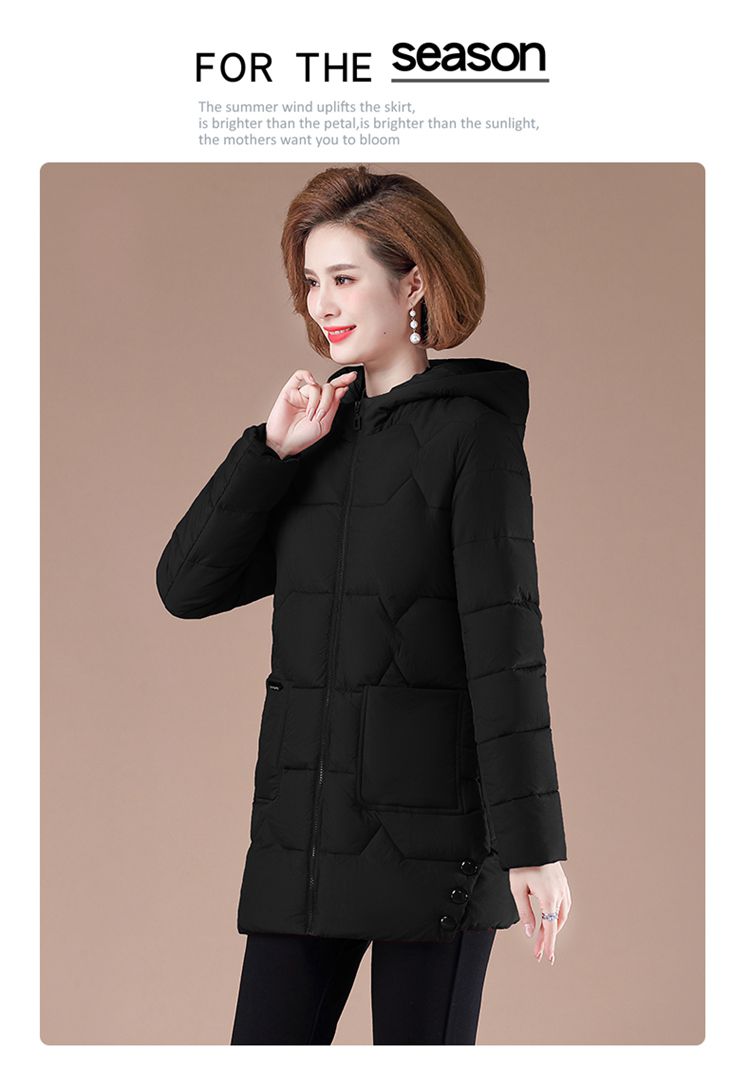 中年妇女穿的中长款棉服妈妈棉服中老年女冬天保暖外套减龄棉袄酒红色