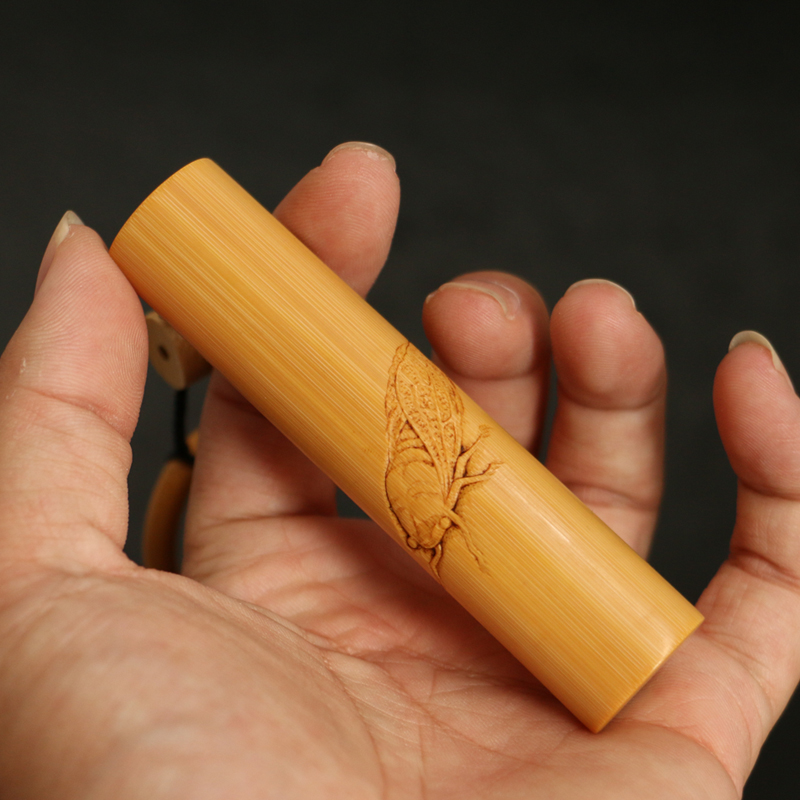 狮子头名家书文纯手工雕刻实心竹手把件竹雕老玉竹把玩竹制小挂件茶