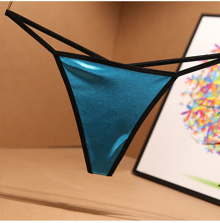 卡通方便房事裤衩t字内裤女2条装 光滑绸缎面欧美三角内裤t裤收腹棉裆