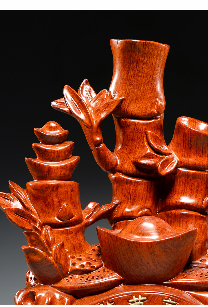 杞记花梨木雕节节高竹子摆件步步高升家居办公摆设红木工艺品开业送礼