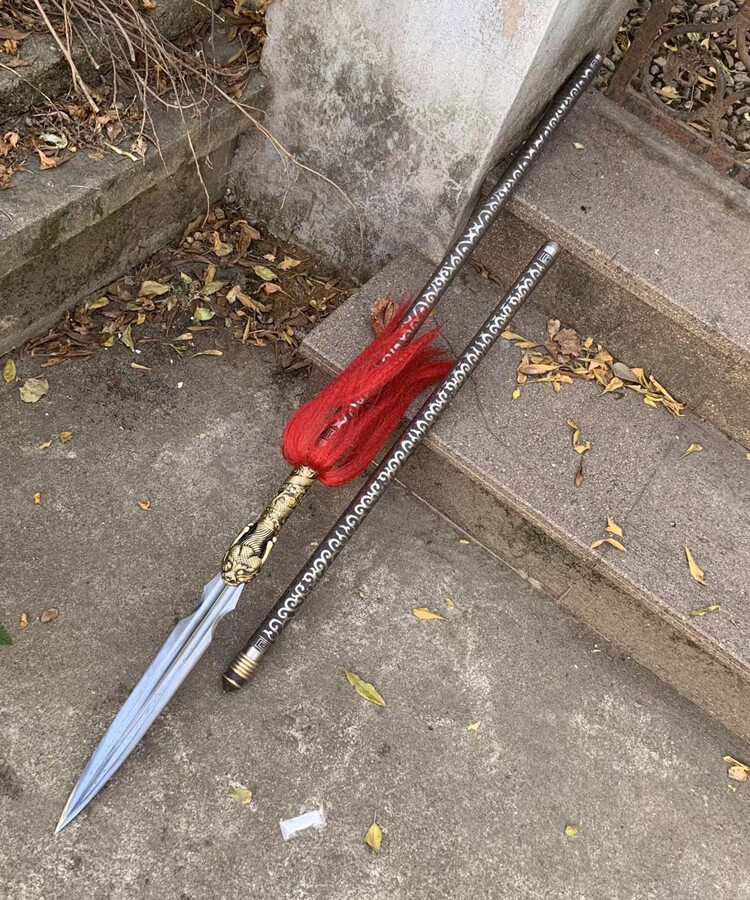 龙胆亮银枪赵云长矛花纹钢赵云枪霸王枪红缨枪头宝刀剑武术矛头未开刃