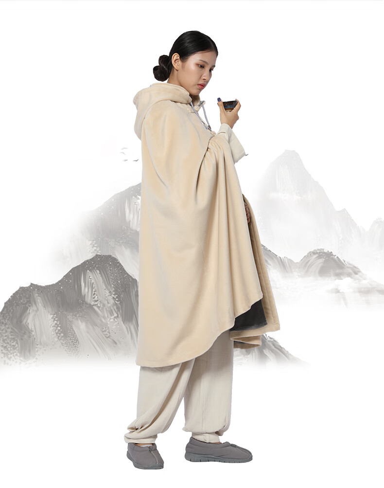 服打坐披风居士禅修披风双层毛绒坐禅居士服观音斗篷普通咖啡色100cm