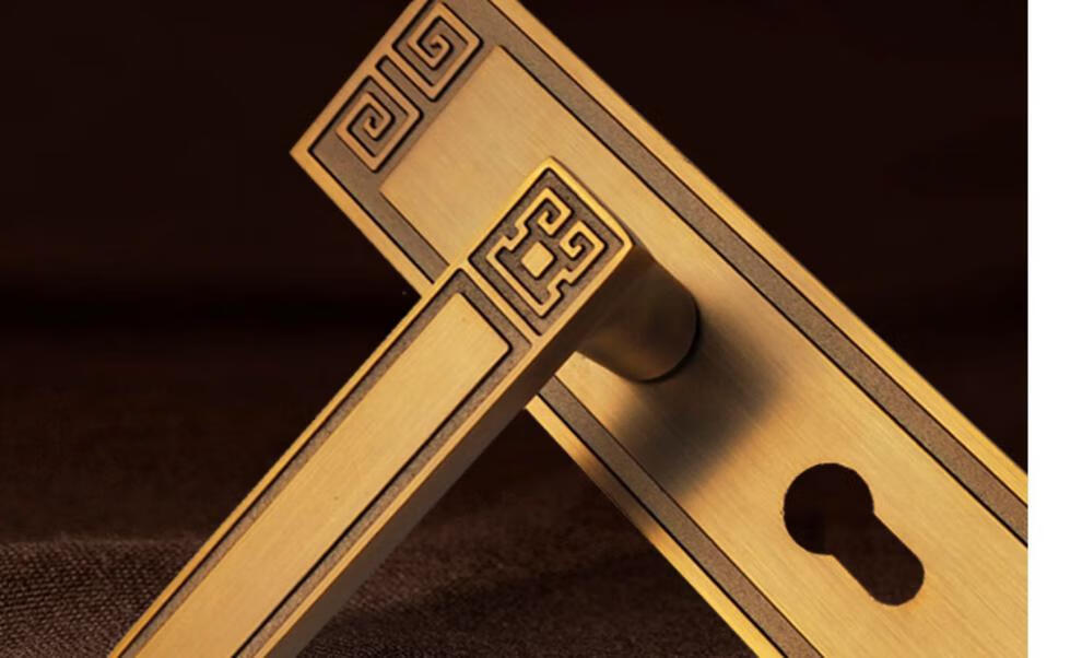 定做 新中式别墅双开大门锁实木仿古卧室内房间门把手入户对开门锁