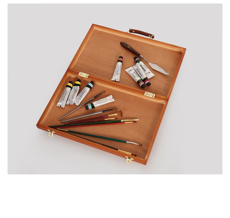 汋约手提画盒松木调色盒轻便型古典复古颜料盒成人学生便携延缓油画