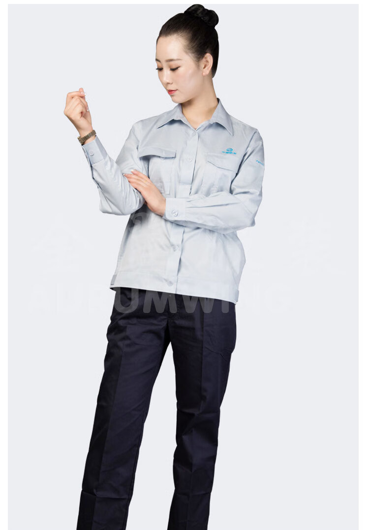 中国航发工作服夏款工服普通男女款夏长袖套装夏短袖套装 浅灰色 男女