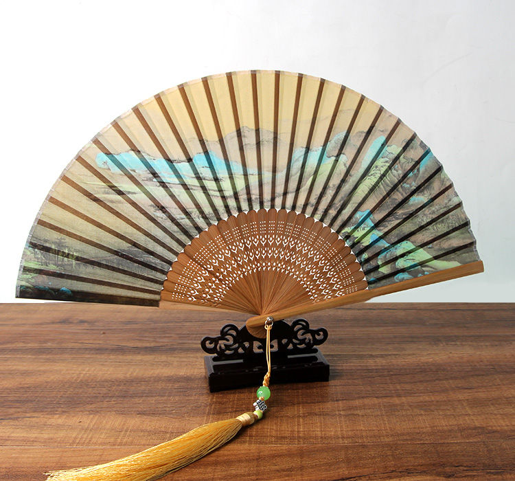 扇子折扇故宫千里江山图中国风桑蚕丝扇子丝绸礼品扇千里江山图便携折