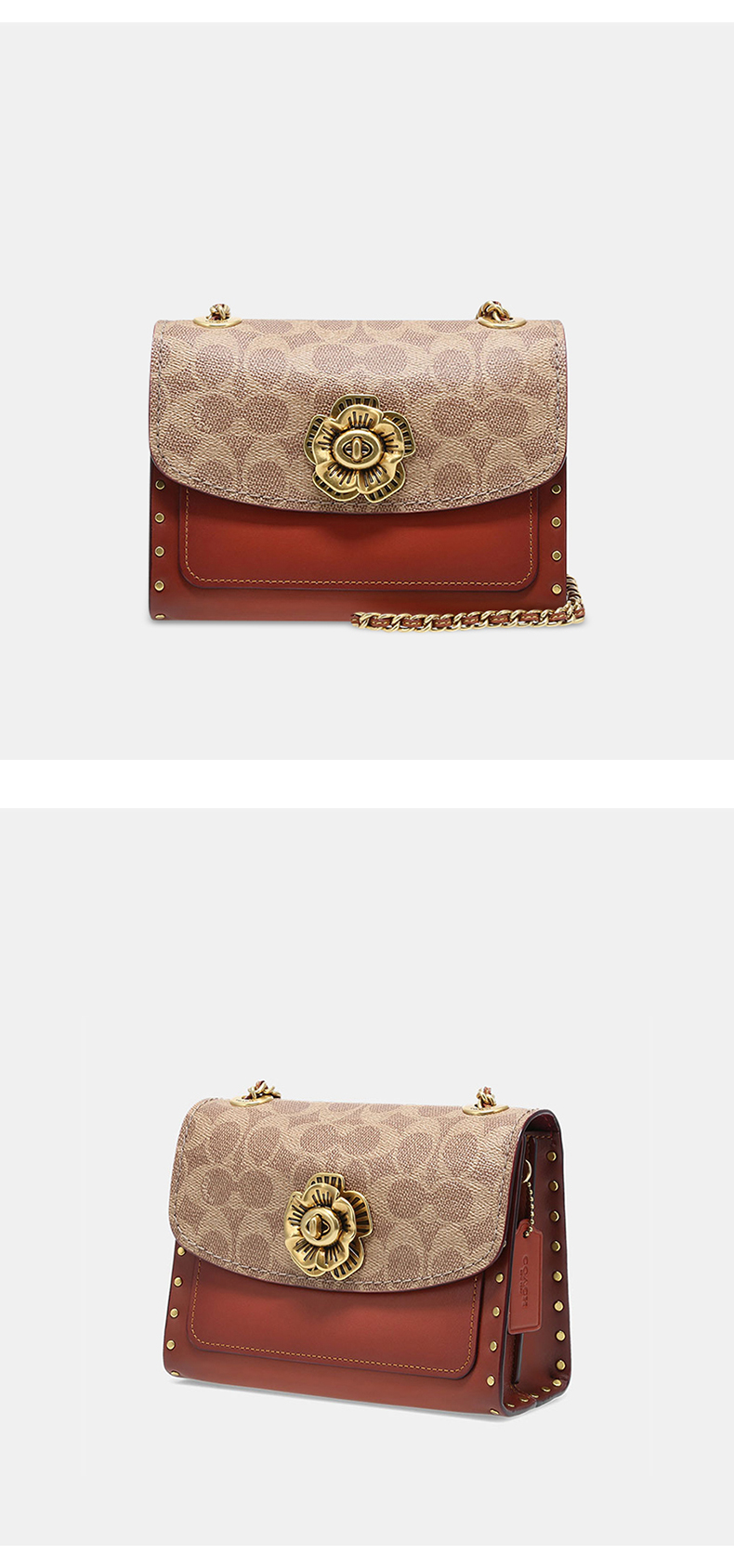 品牌授权官方直供蔻驰coachparker系列山茶花女士链条包经典贴花翻盖