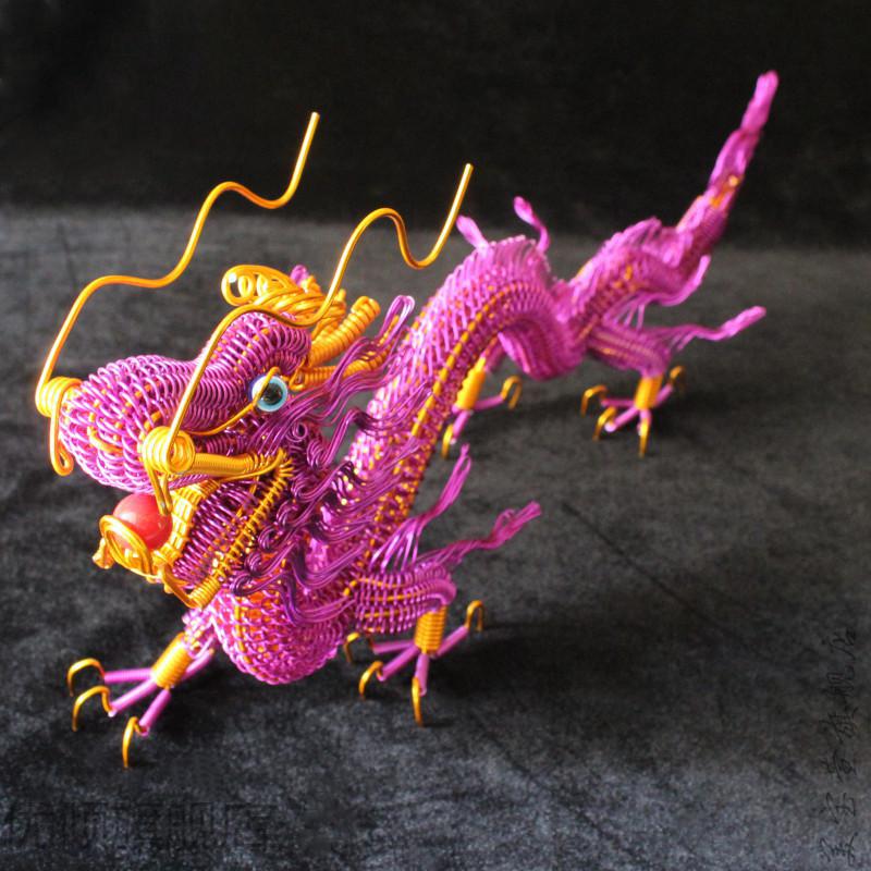 特色手工艺品线编织龙模型属丝diy创意礼品摆件宏科华银色65cm大号