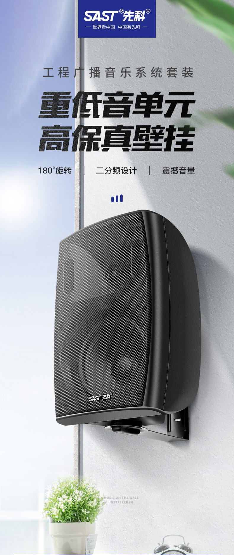 先科壁挂音响店铺专用先科p6壁挂音响音箱门店铺专用无线蓝牙会议舞蹈
