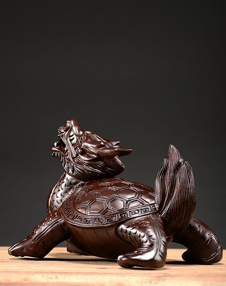 仙莱阁精雕木雕龙龟摆件客厅家居装饰龙头龟实木商务店铺开业办公室