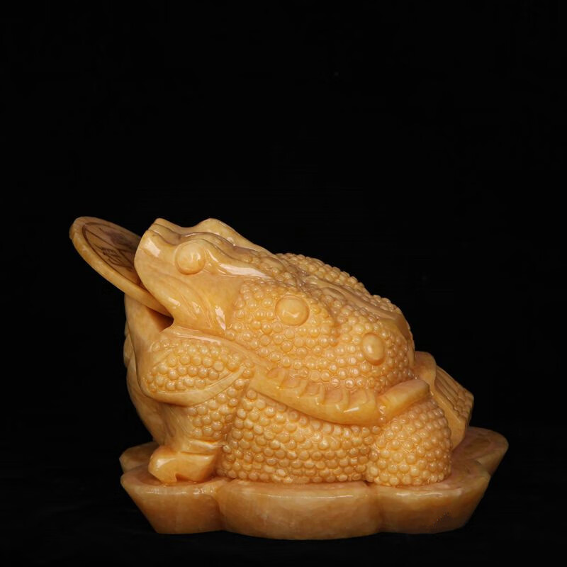 临宝得乐天然黄玉金蟾摆件三足玉雕金蝉金蟾蜍办公室工艺品长度11cm