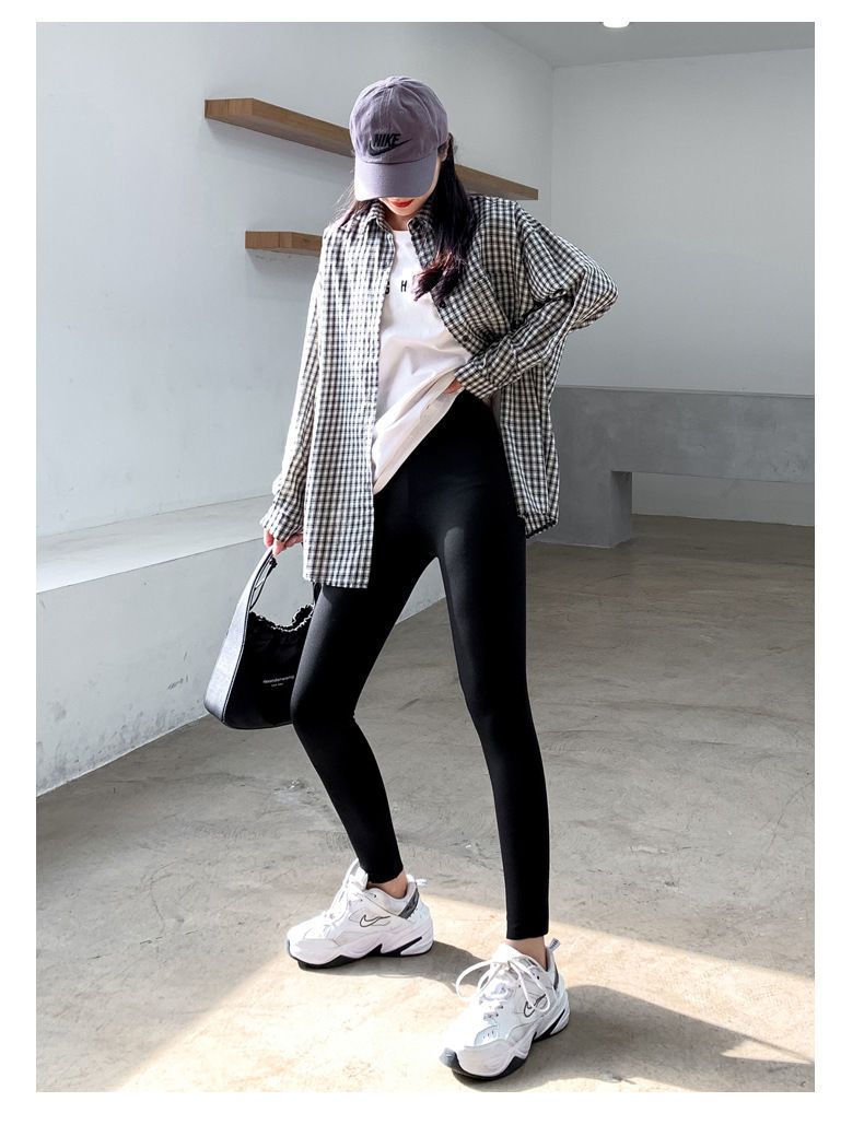 新品鲨鱼皮打底裤女春秋外穿黑色高腰秋冬季加绒瑜伽收腹紧身芭比裤子