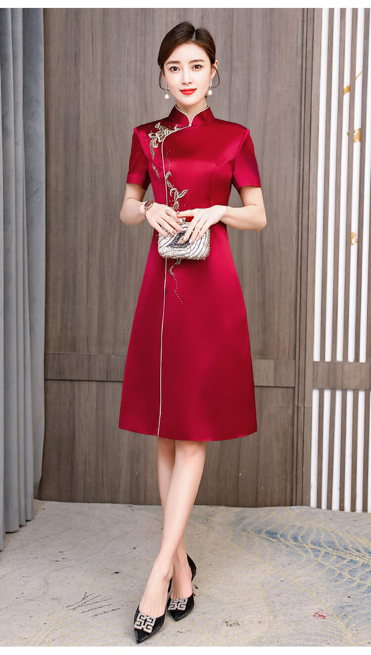婆婆装婚礼服高贵真丝旗袍连衣裙妈妈年轻款高端喜婆婆婚宴礼服结婚