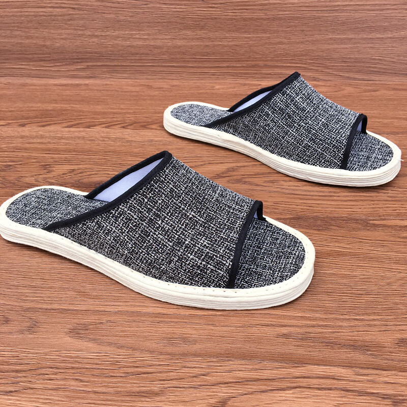 夏天布拖鞋男千层底老人拖鞋透气中老年居家布底凉拖扦鞋舒适时尚灰