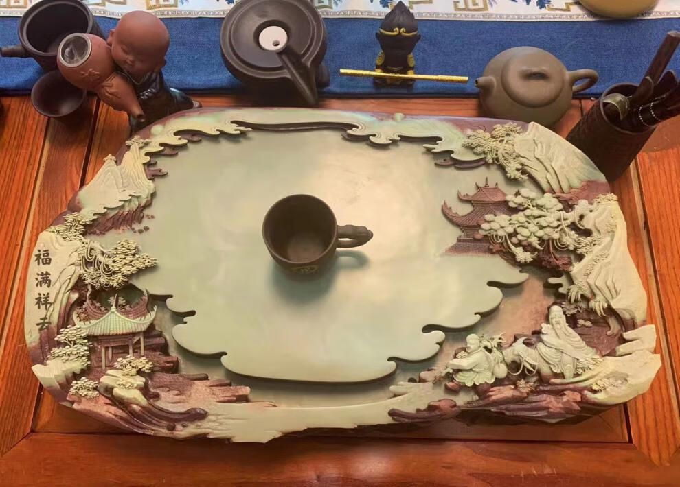 石茶盘收藏级贵州手工雕刻玉石家用石头茶海茶具 以和为贵【图片 价格