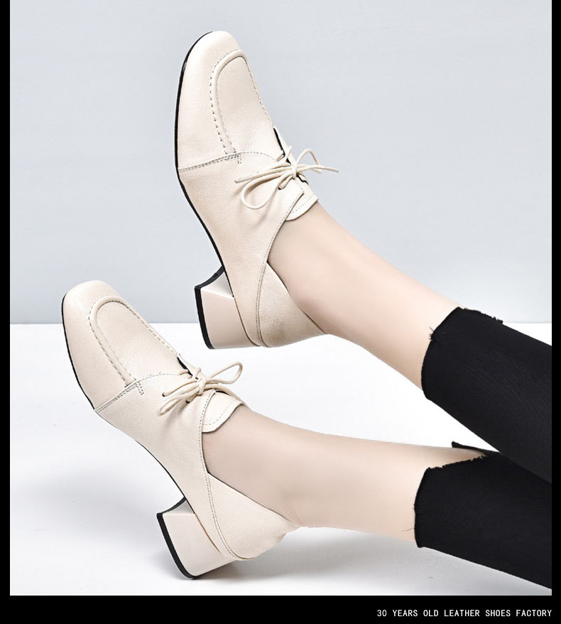 吉尔达羊皮鞋女软皮鞋子女鞋款21款单鞋春系带英伦风小皮鞋黑色34