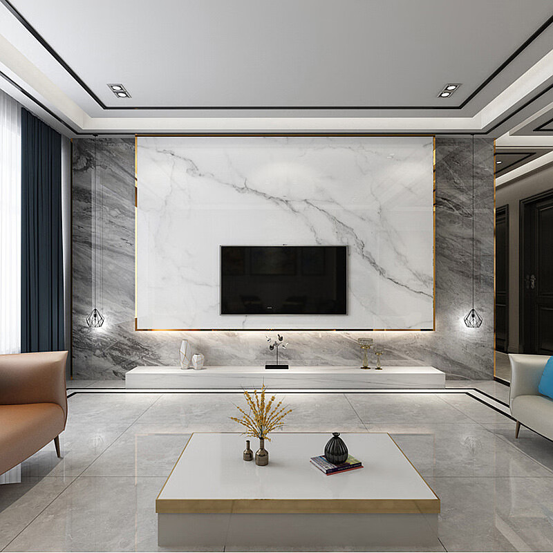 狗尾草玄关画瓷砖岩板电视背景墙大理石马赛克网红悬空影视墙木格栅