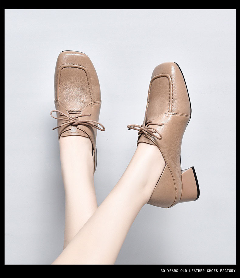 吉尔达羊皮鞋女软皮鞋子女鞋款21款单鞋春系带英伦风小皮鞋黑色34