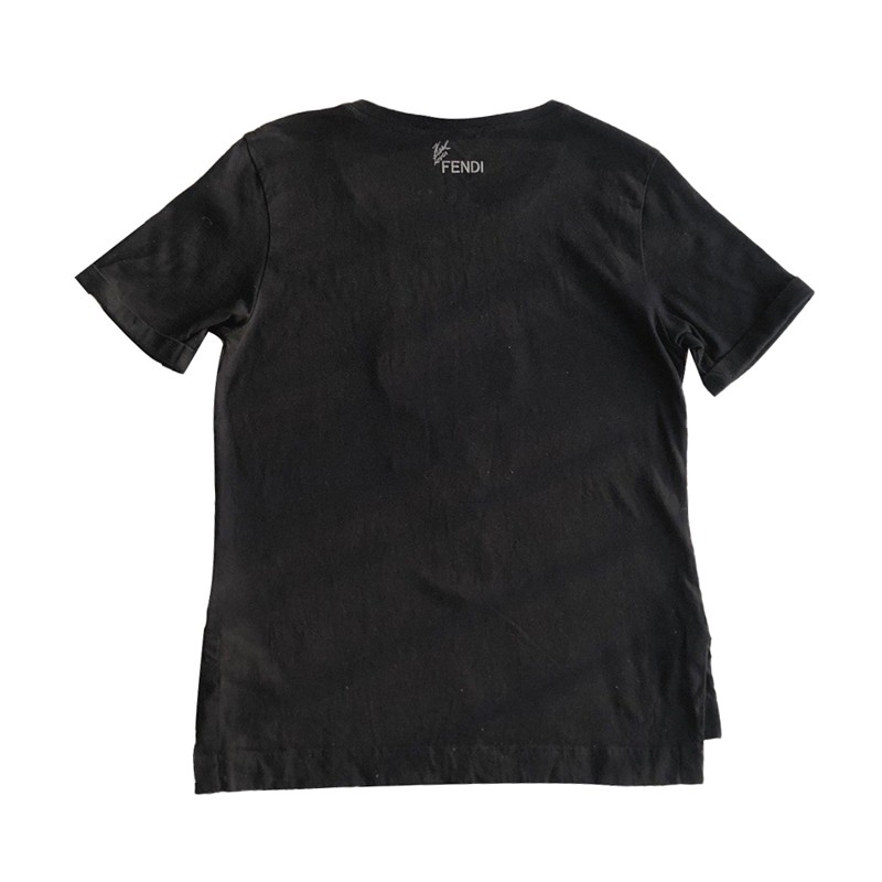 芬迪fendi黑色老佛爷短袖t恤签名款logo标圆领套头衫女士黑色l码