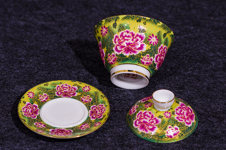 升级版景德镇彩瓷茶具珐琅彩盖碗陶瓷茶具粉彩瓷功夫茶具茶碗三才盖碗