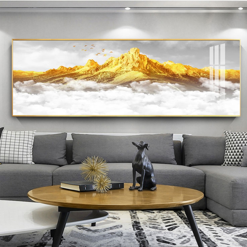 背靠金山客厅装饰画沙发背景山水挂画代简约大气晶瓷壁画a8040cm高清