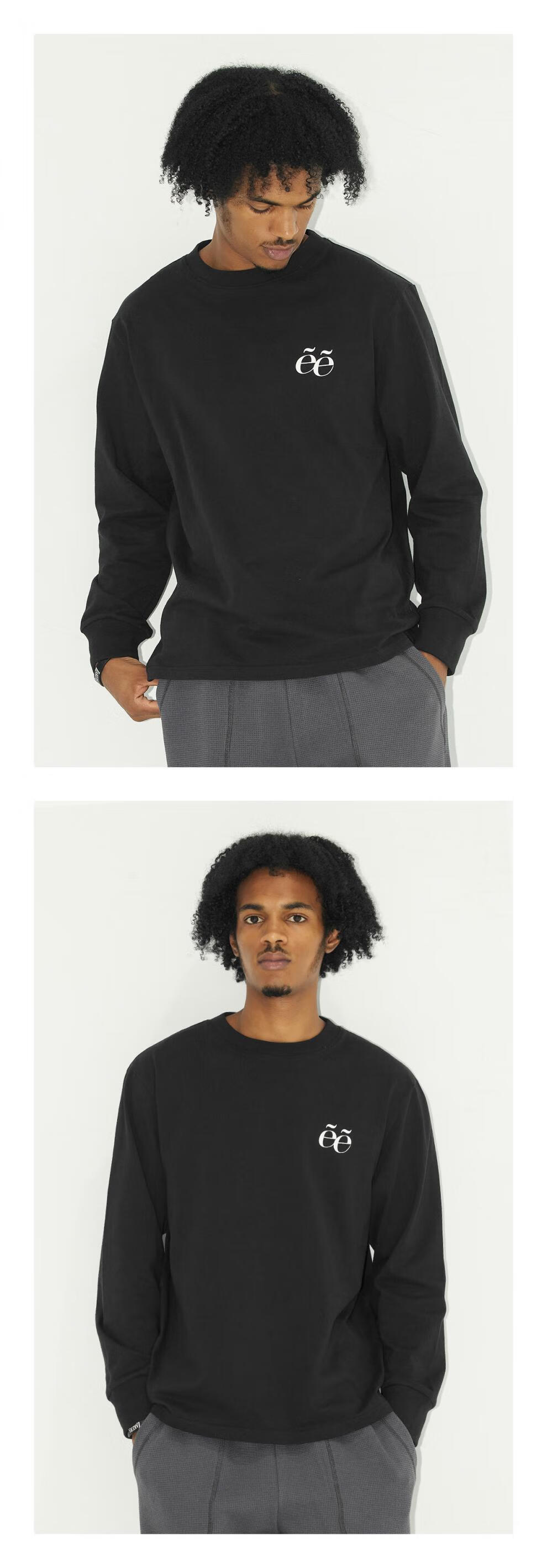 phew潮牌长袖t恤秋季情侣印花圆领上衣男女美式宽松潮流衣服 黑色 m