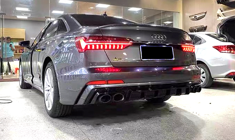 2019-21款奥迪a6l改装rs6包围c8/s6后唇尾唇后扰流四出排气尾喉 奥迪