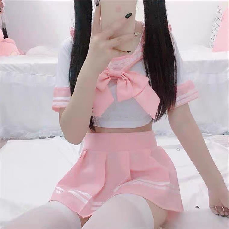 日韩cos性感学生制服可爱水手服女jk学生装校服软妹主播套装 粉色 白