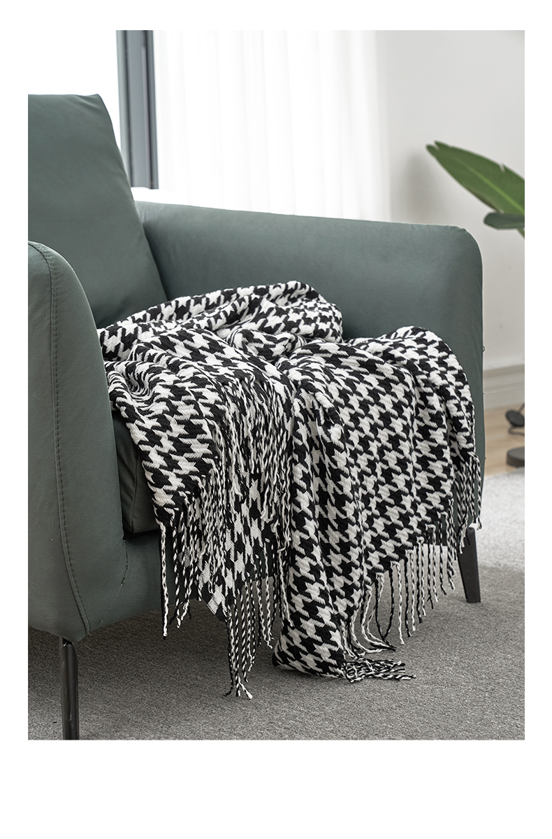 ins北欧风流苏沙发毛毯简约千鸟格沙发毯办公室毛毯子夏季空调被薄款