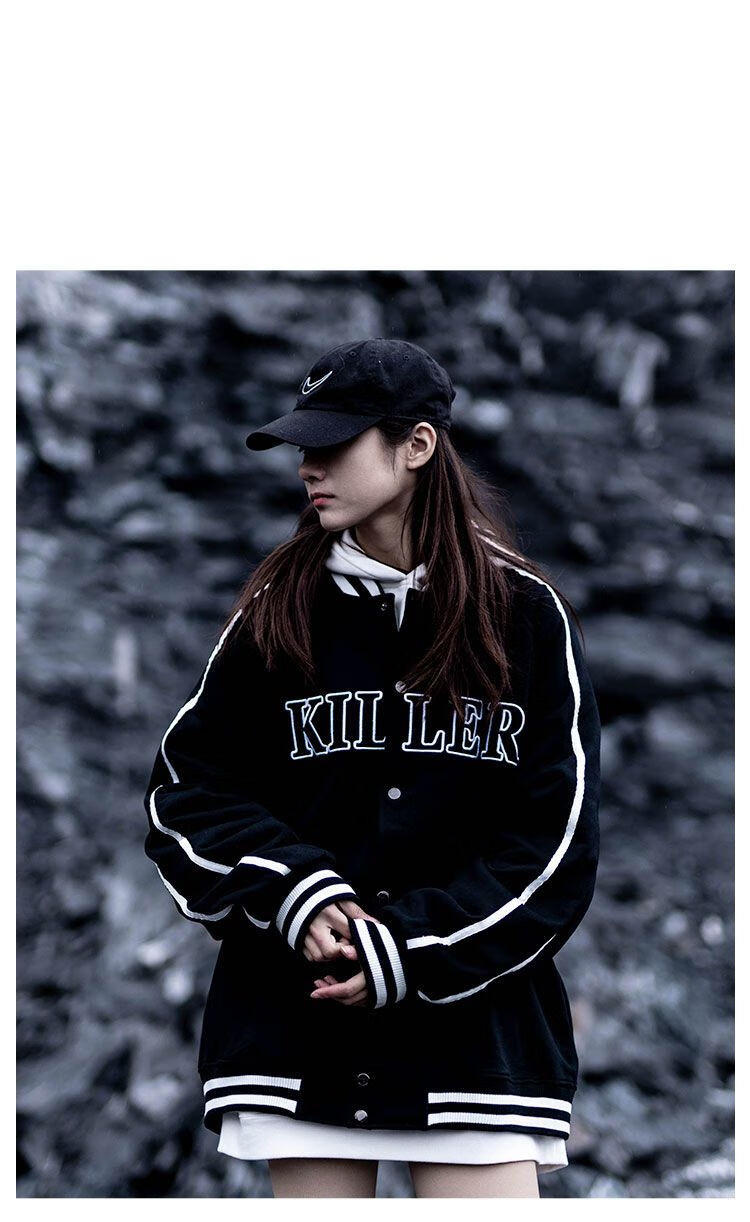 千展婕killwinner虚拟现实双色基础织带棒球服夹克潮