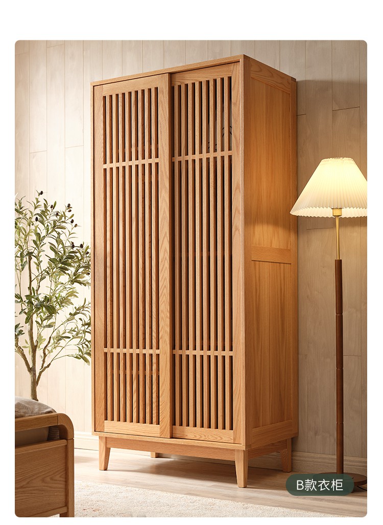 橡木衣柜全实木纯实木衣柜木头衣柜日式小户型平开门全实木衣柜两门